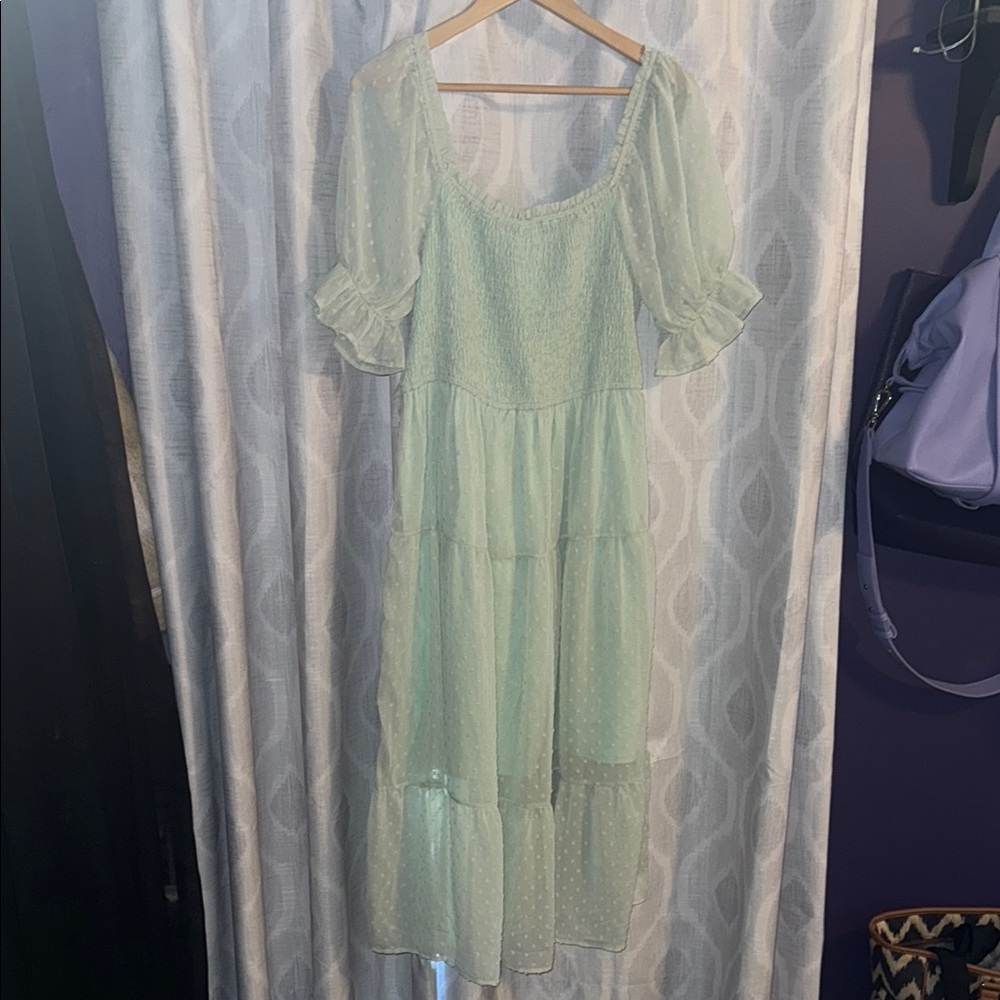 Mint Green Puff Sleeve Maxi Dress